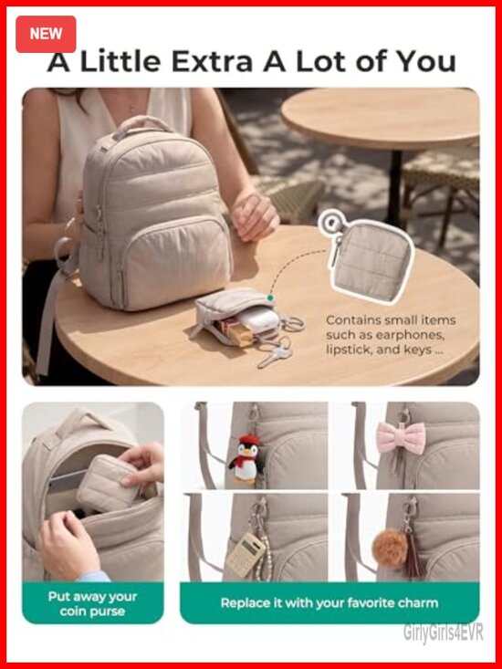 Mini Puffer Backpack with Detachable Pouch, Quilted Daypack main image 4